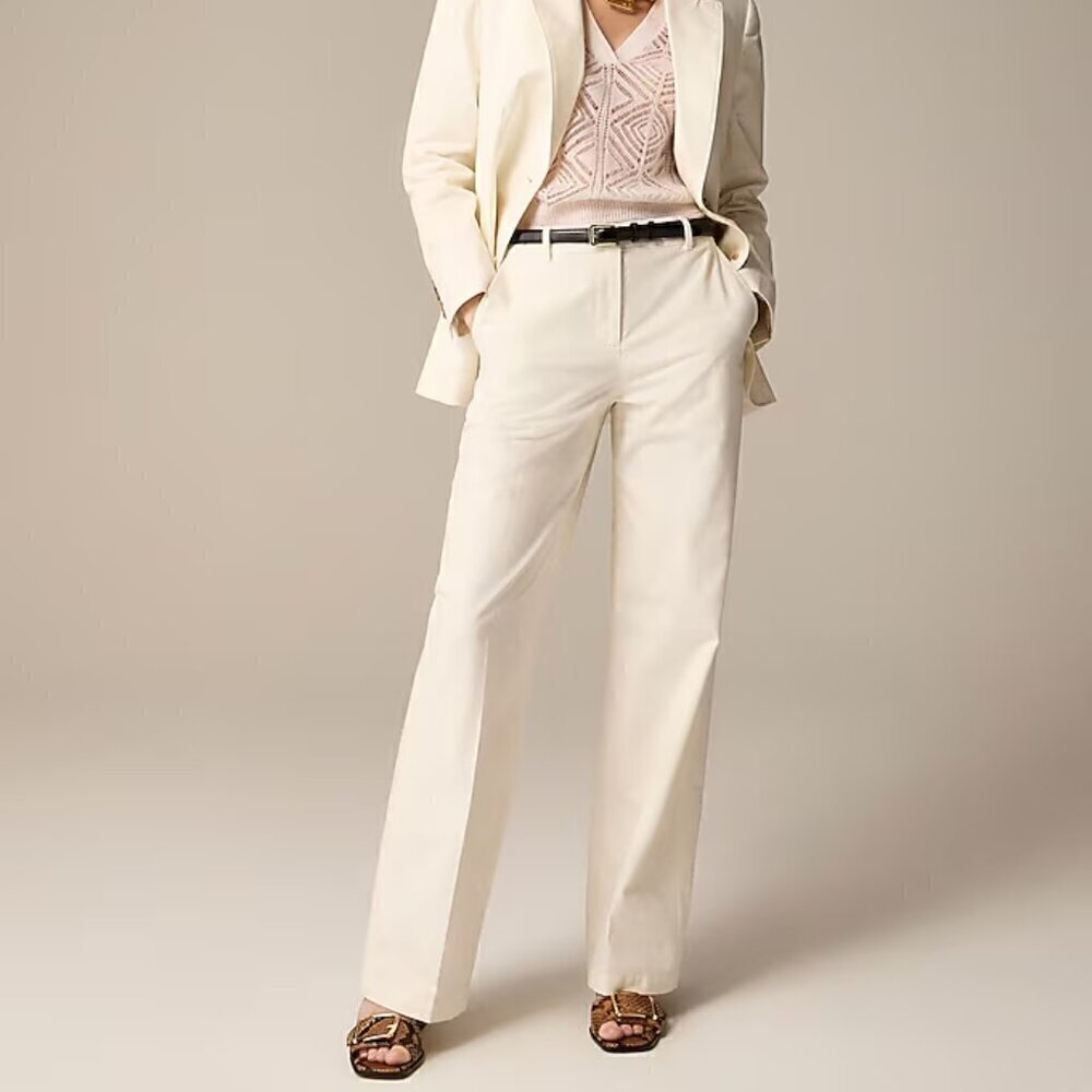 J. Crew Full Length Wide Leg Trousers Cotton Blend Ivory Size 8 NWT